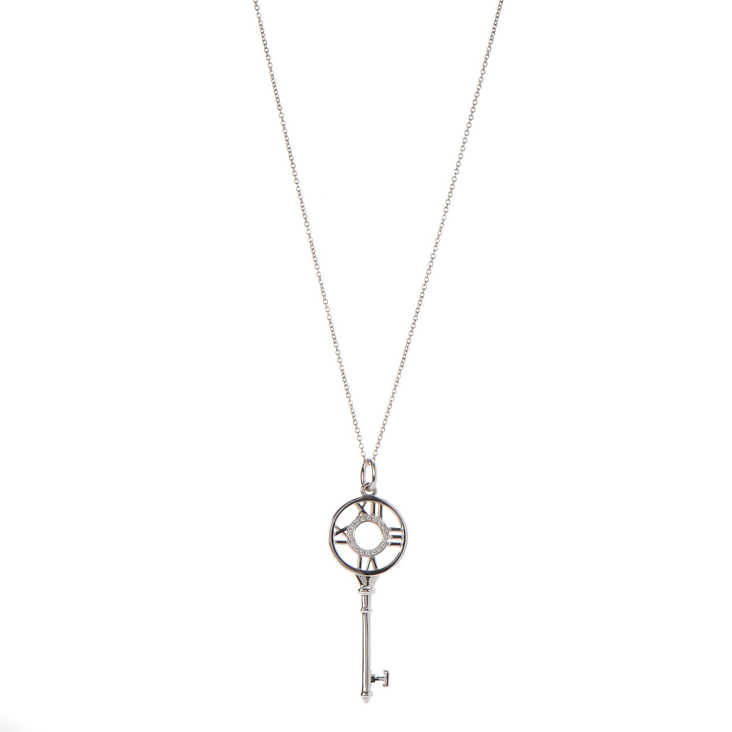 18K White Gold Diamond Atlas Key Pendant Necklace
