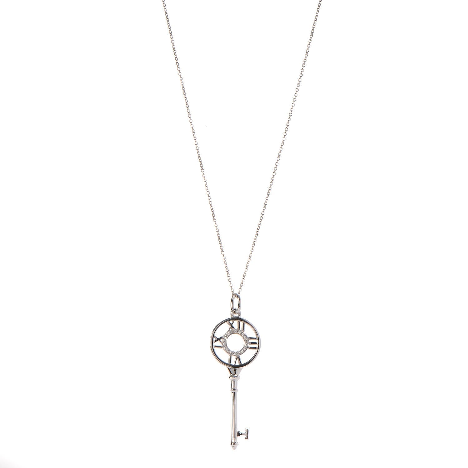 Tiffany 18K White Gold Diamond Atlas Key Pendant Necklace 1 of 8