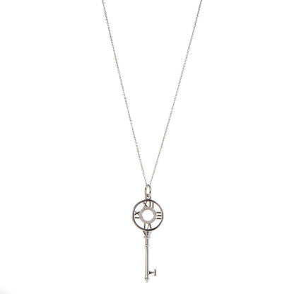 Tiffany 18K White Gold Diamond Atlas Key Pendant Necklace 1 of 8