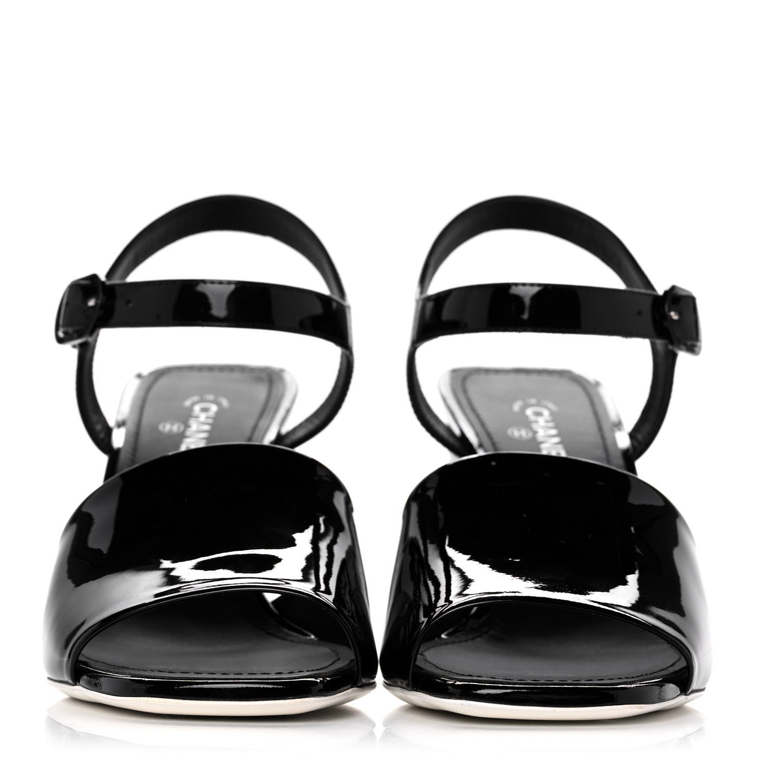 Chanel Patent Calfskin Sandal 38 Black White 2 of 11