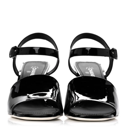 Chanel Patent Calfskin Sandal 38 Black White 2 of 11