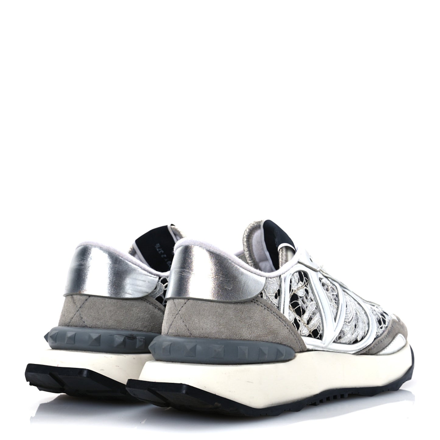 Metallic Calfskin Lace Mesh Lacerunner Sneaker 37.5 Silver Pastel Gray