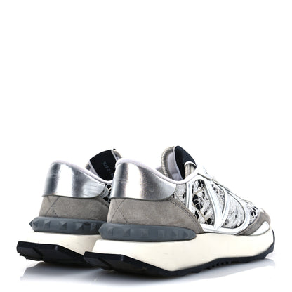 Valentino Garavani Metallic Calfskin Lace Mesh Lacerunner Sneaker 37.5 Silver Pastel Gray 5 of 15