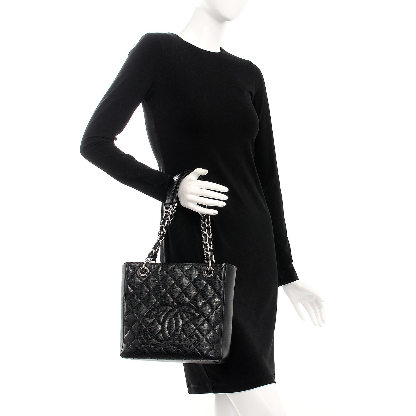 Caviar Quilted Petit Shopping Tote PST Black
