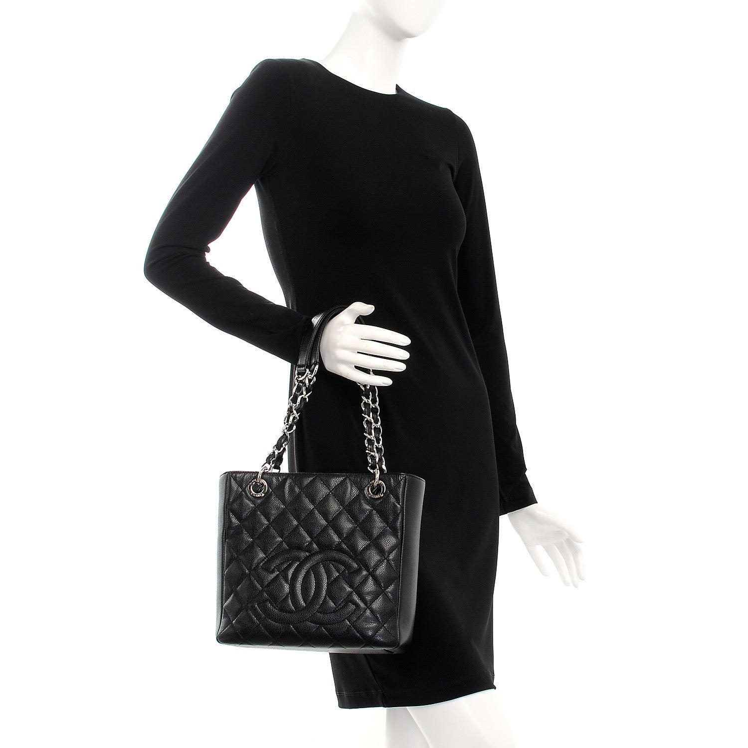 Chanel Caviar Quilted Petit Shopping Tote PST Black 2 of 7