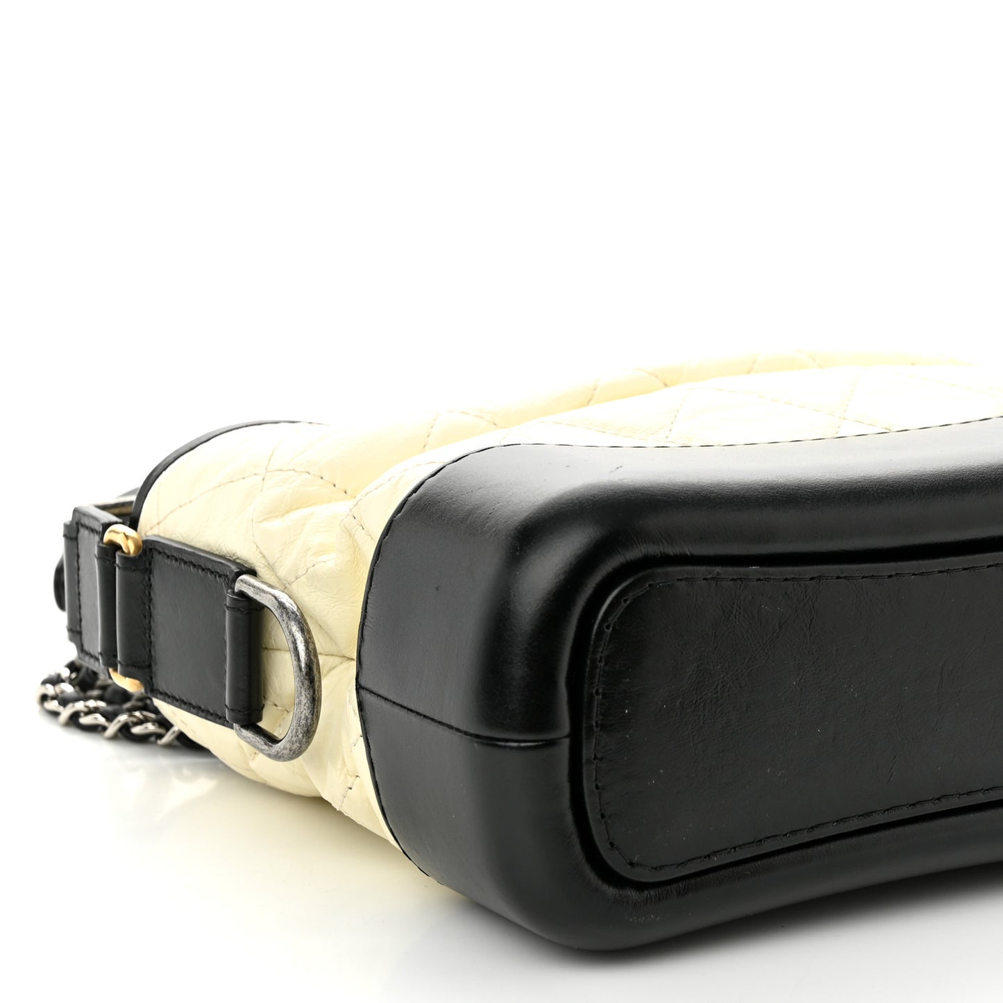 Aged Calfskin Quilted Small Gabrielle Hobo Black White
