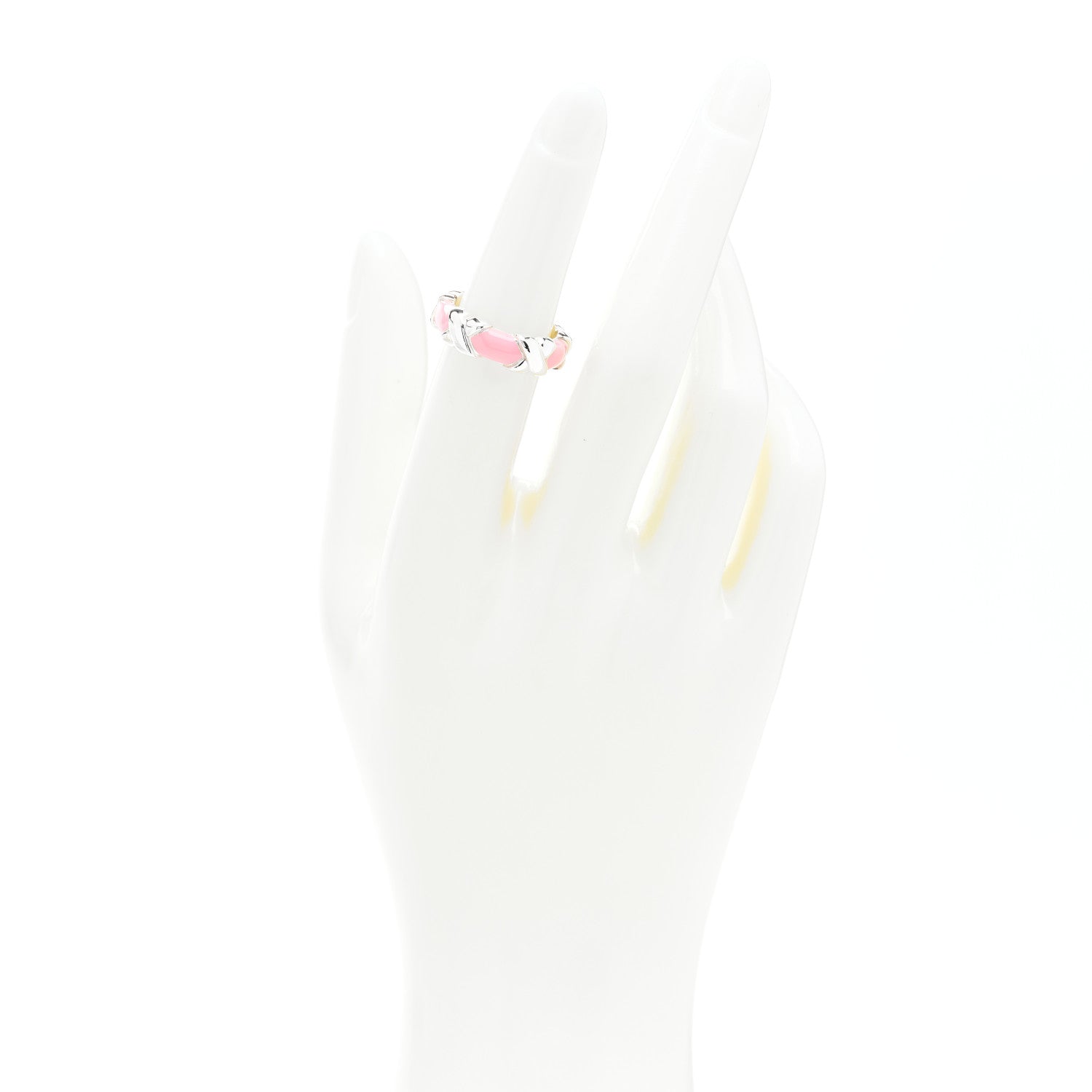 Tiffany Sterling Silver Enamel Signature X Ring 50 5.5 Pink 2 of 4