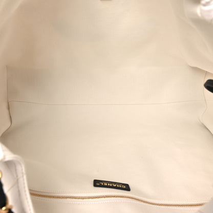 Chanel Denim Calfskin Quilted Coco Beach Small Shopping Tote White Black 11 of 21