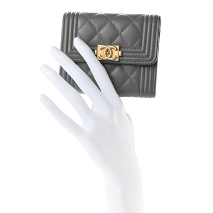 Chanel Lambskin Quilted Compact Boy Wallet Dark Grey 2 of 8