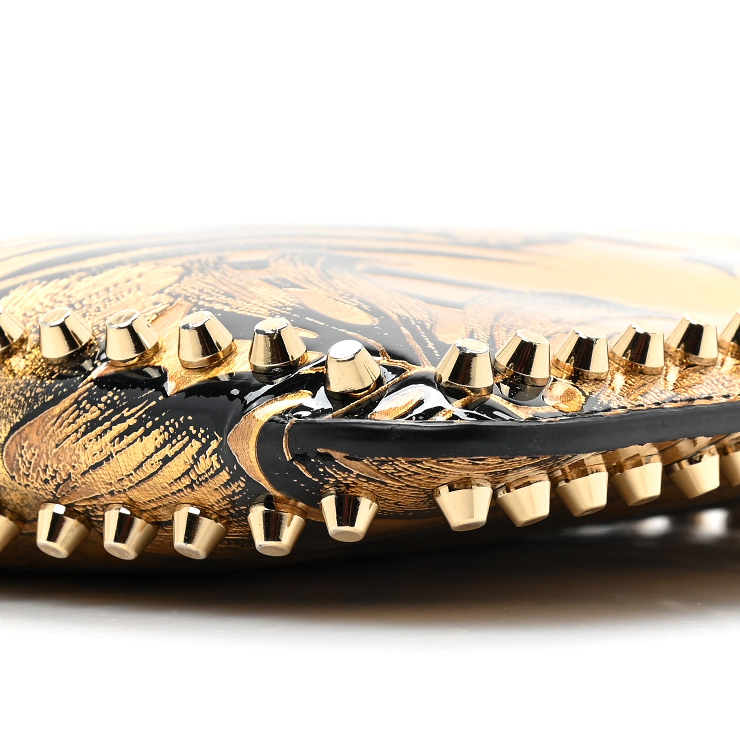 Christian Louboutin Patent Lame Hibiscus Spike Loubiclutch Clutch Black Gold 7 of 8