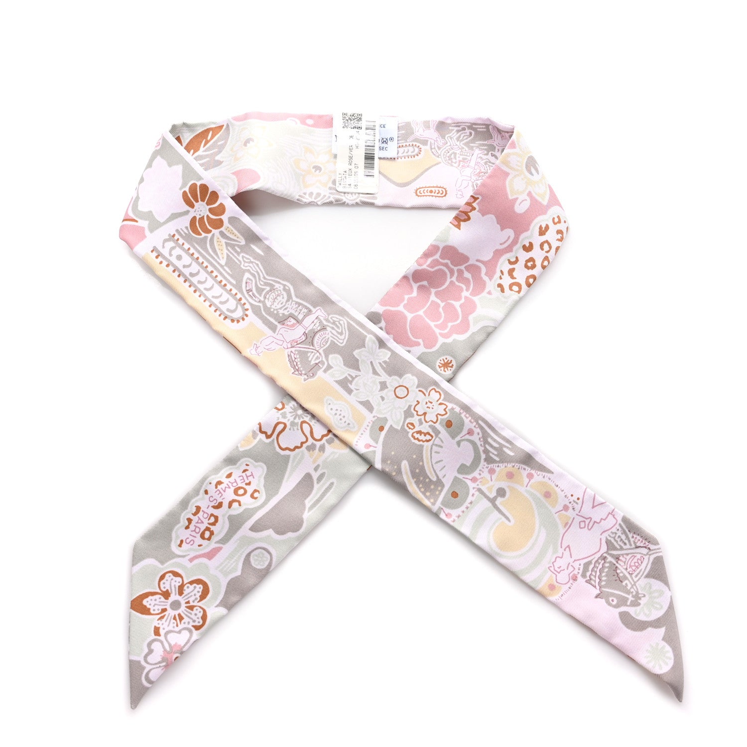 Hermes Silk Bingata Twilly Vieux Rose Vert d'Eau 1 of 4