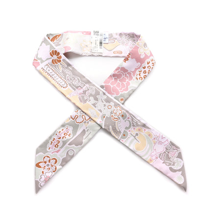 Hermes Silk Bingata Twilly Vieux Rose Vert d'Eau 1 of 4