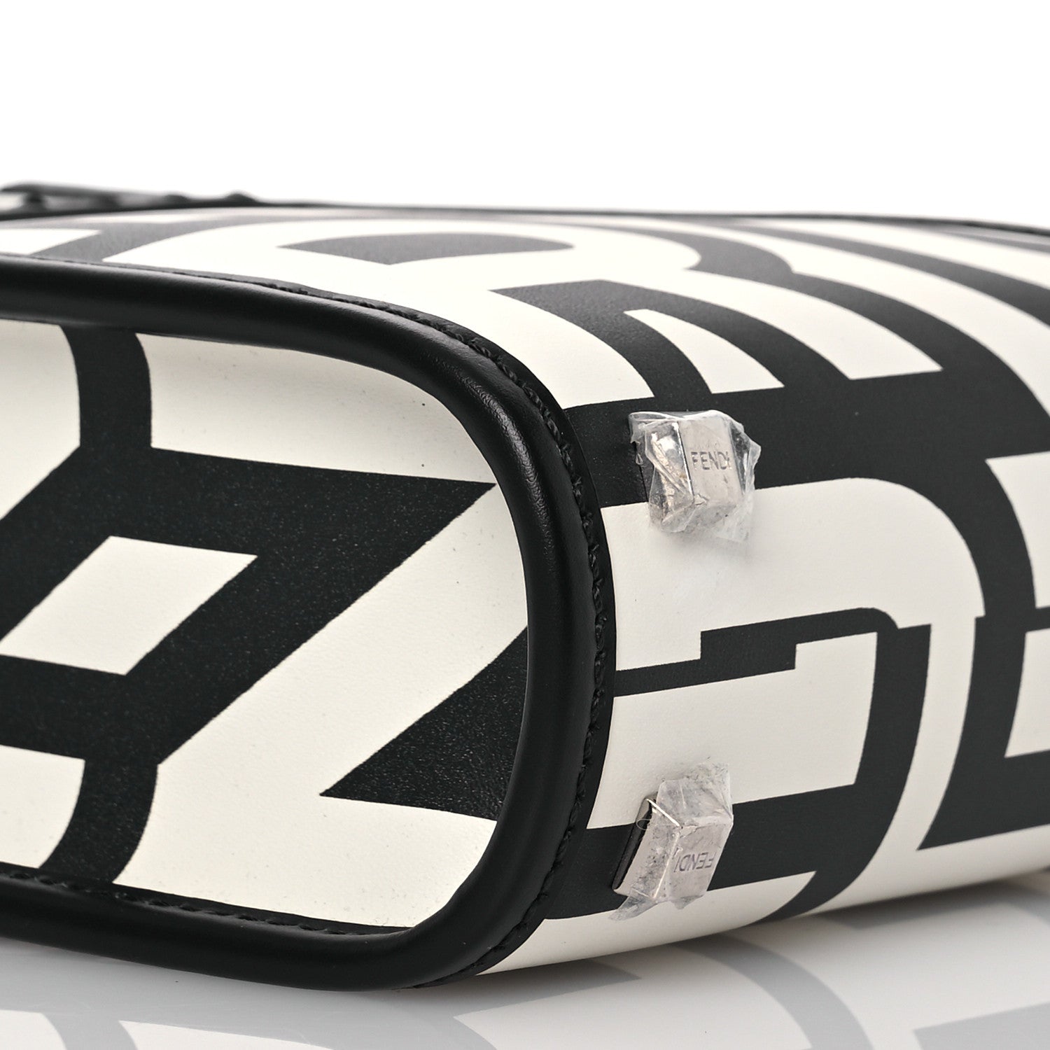 Fendi X MARC JACOBS Vitello King Plexiglass Logo Print Mini Fendi Sunshine Shopper Tote Black White 9 of 14
