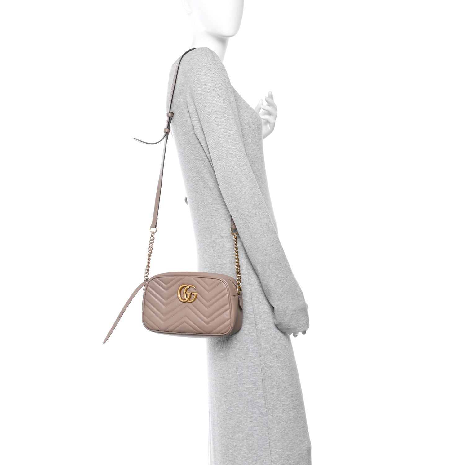 Gucci Calfskin Matelasse Small GG Marmont Chain Shoulder Bag Porcelain Rose 2 of 11