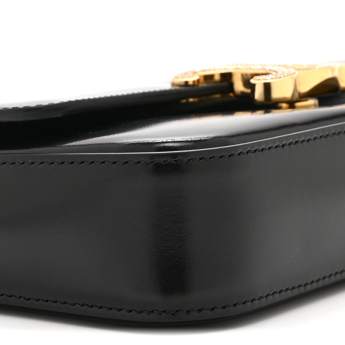 Celine Shiny Calfskin Triomphe Crystals Chain Shoulder Bag Black 11 of 12