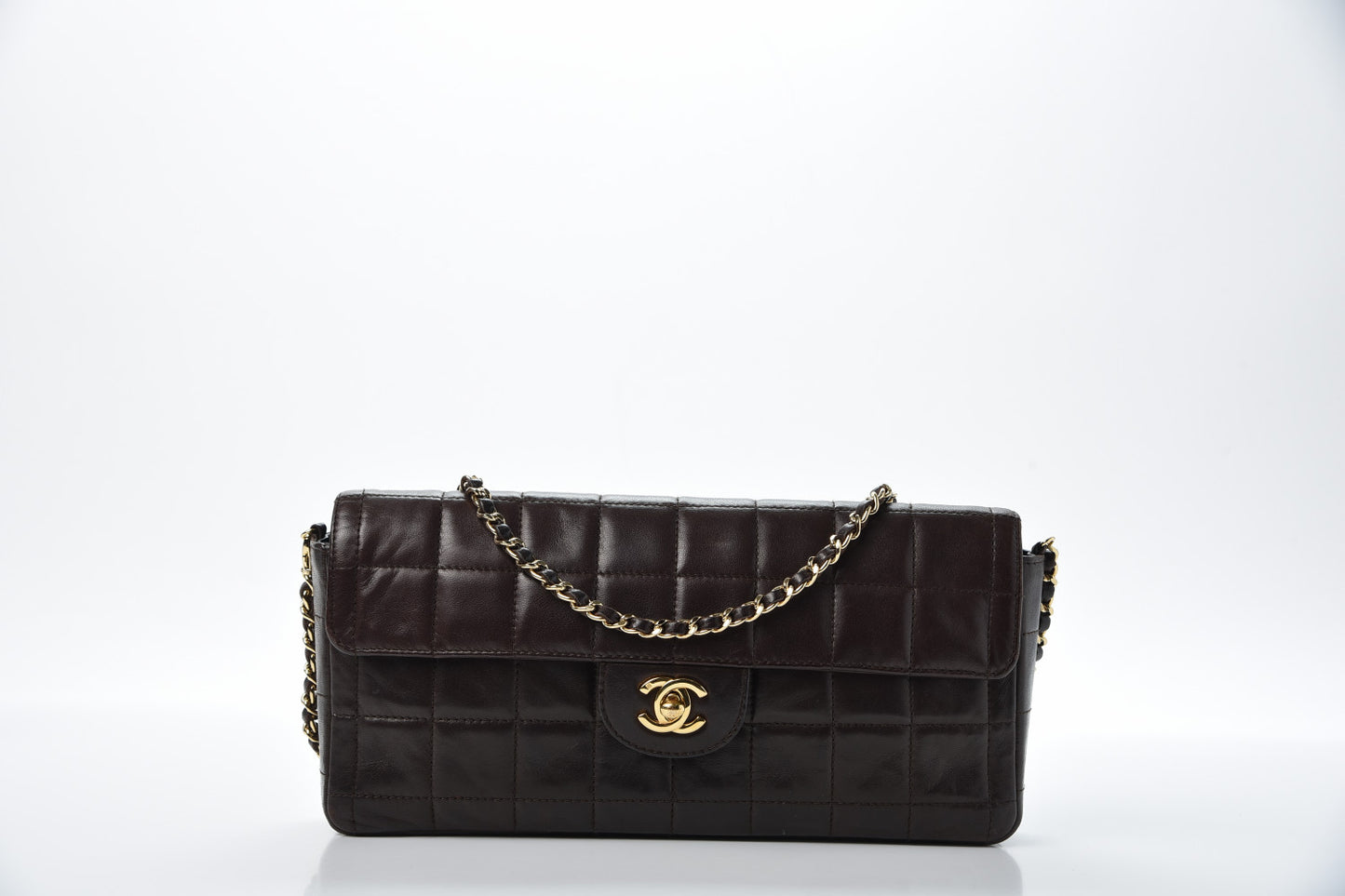 Lambskin East West Chocolate Bar Flap Dark Brown