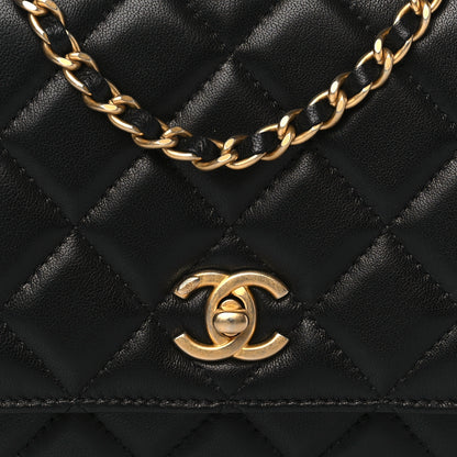 Chanel Lambskin Quilted CC Pearl Crush Wallet on Chain WOC Black 8 of 10