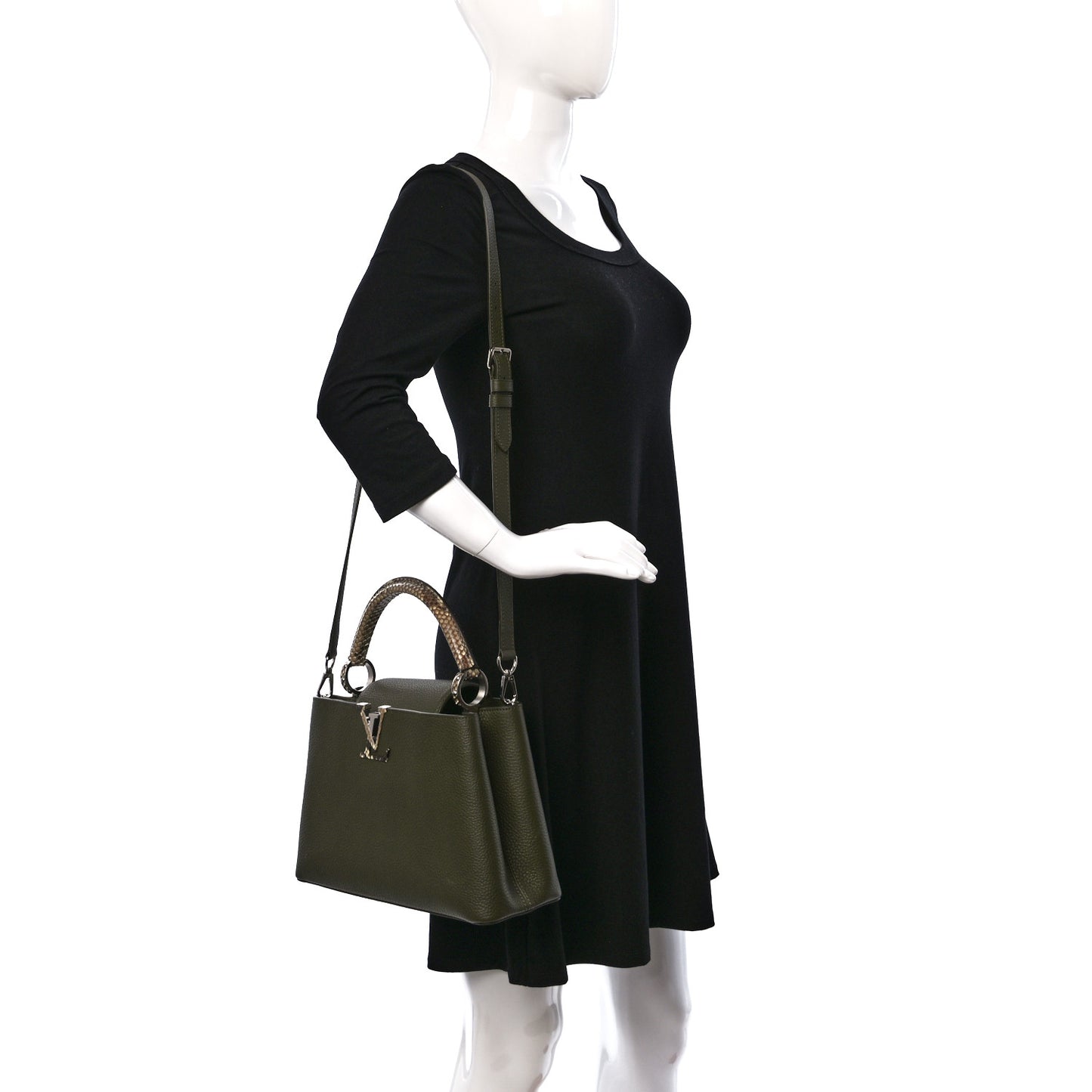 Taurillon Snakeskin Capucines PM Khaki