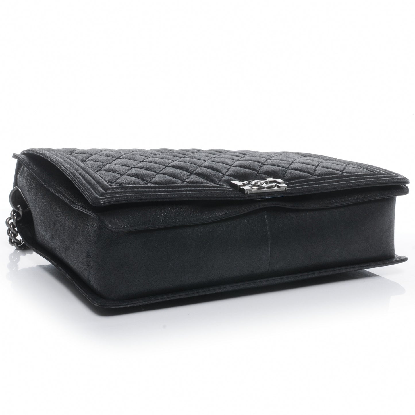 Iridescent Calfskin Quilted Large Gentle Boy Flap Black
