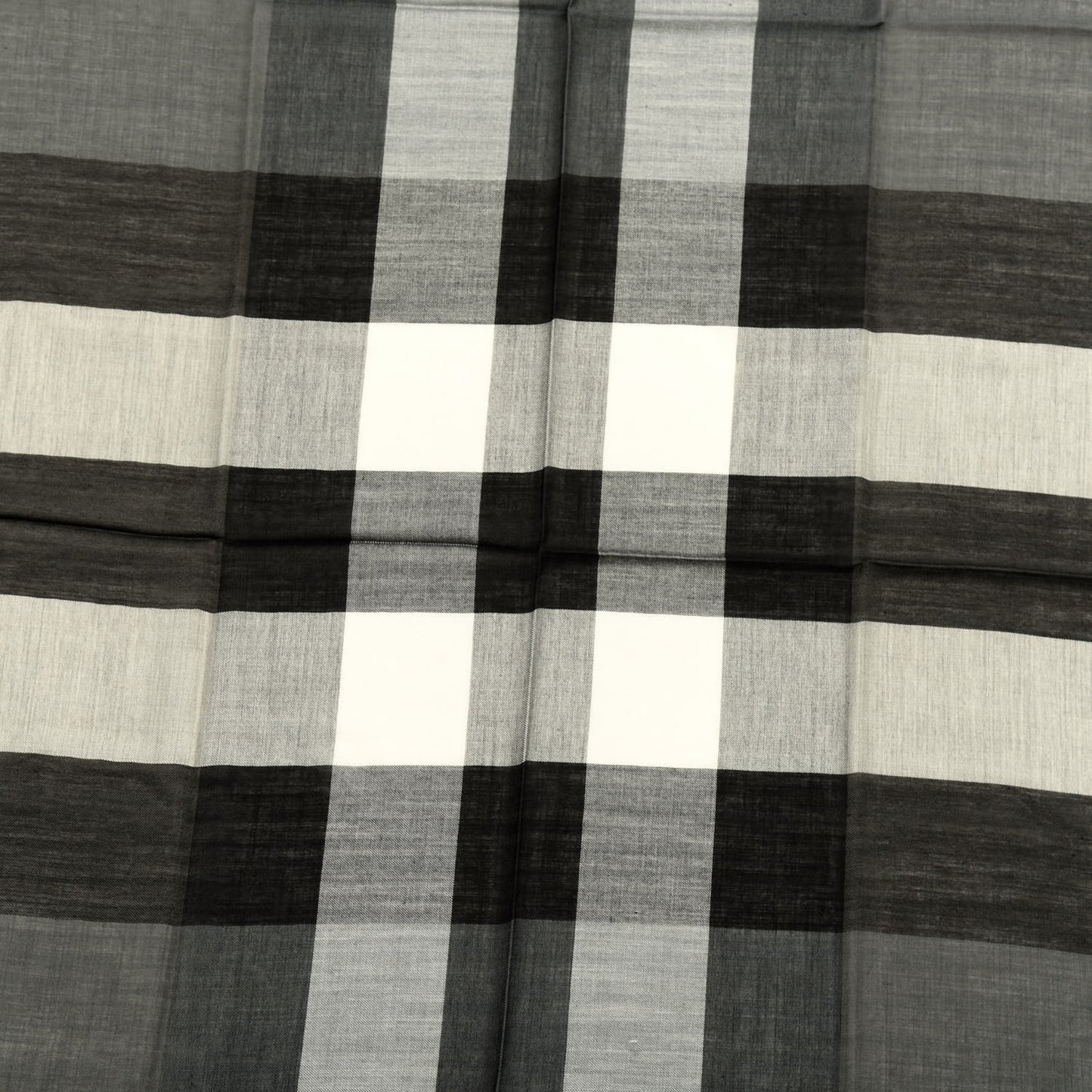 Silk Modal Wool Cashmere London Check Lightweight Square Scarf Mid Grey