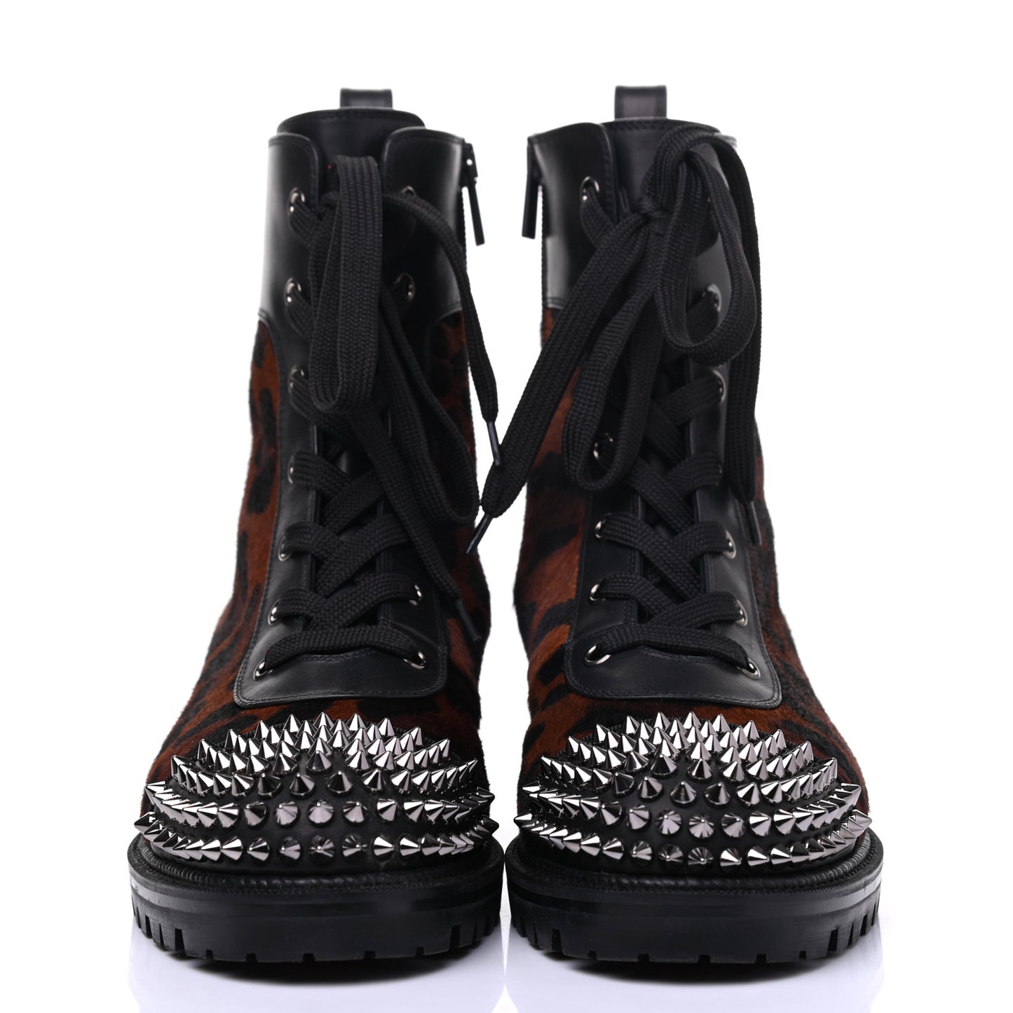 Calfskin Pony Fox Spikes TS Croc Flat Boots 38 Black Roux