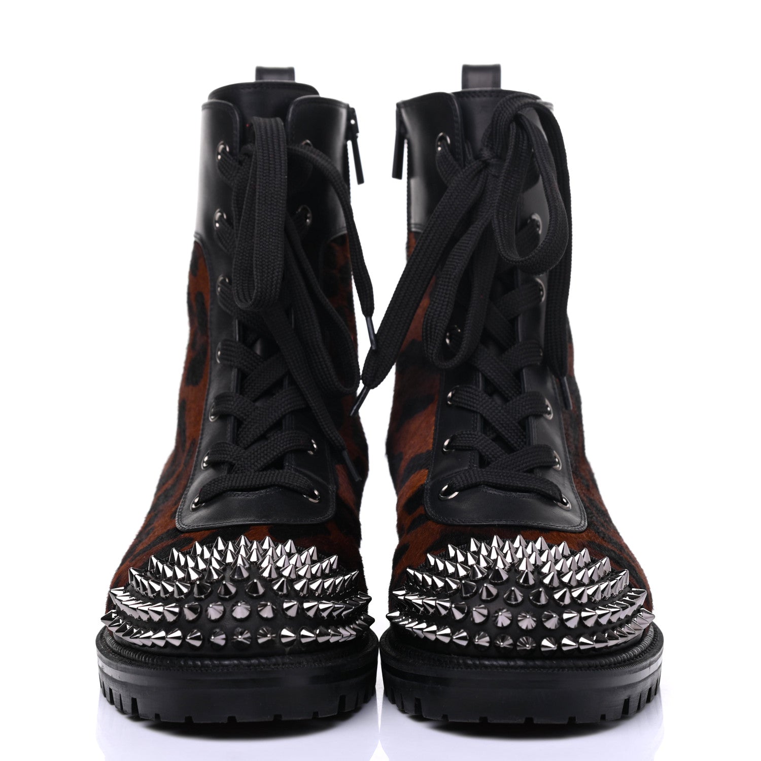 Christian Louboutin Calfskin Pony Fox Spikes TS Croc Flat Boots 38 Black Roux 2 of 14