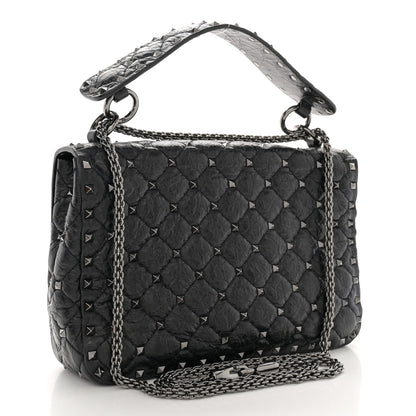 Valentino Garavani Craquele Nappa Medium Rockstud Spike Shoulder Bag Black 3 of 11