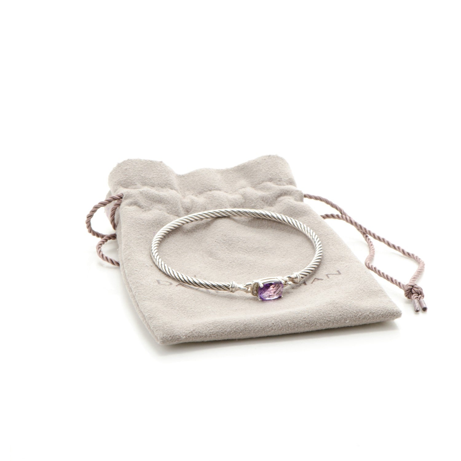 David Yurman Sterling Silver Diamond Amethyst 3mm Petite Wheaton Bracelet 5 of 5