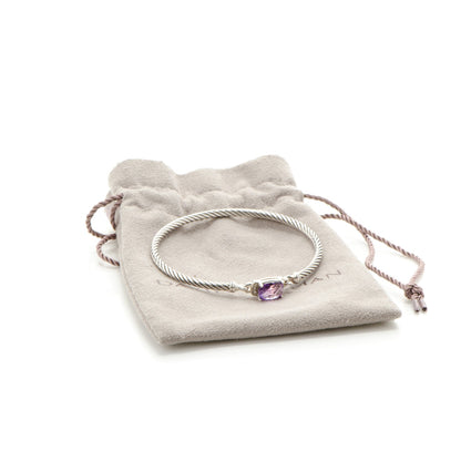 David Yurman Sterling Silver Diamond Amethyst 3mm Petite Wheaton Bracelet 5 of 5