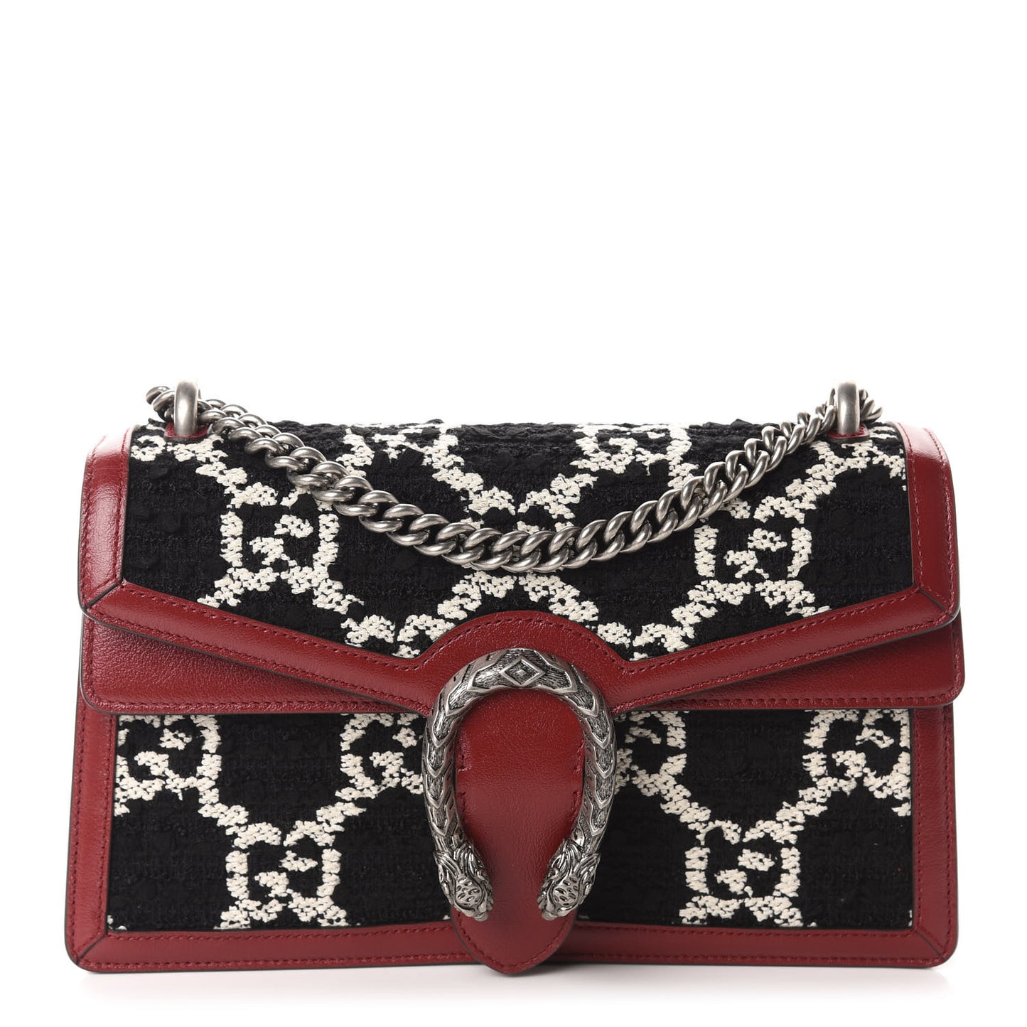 Tweed GG Monogram Small Dionysus Shoulder Bag Black White Romantic Cherry