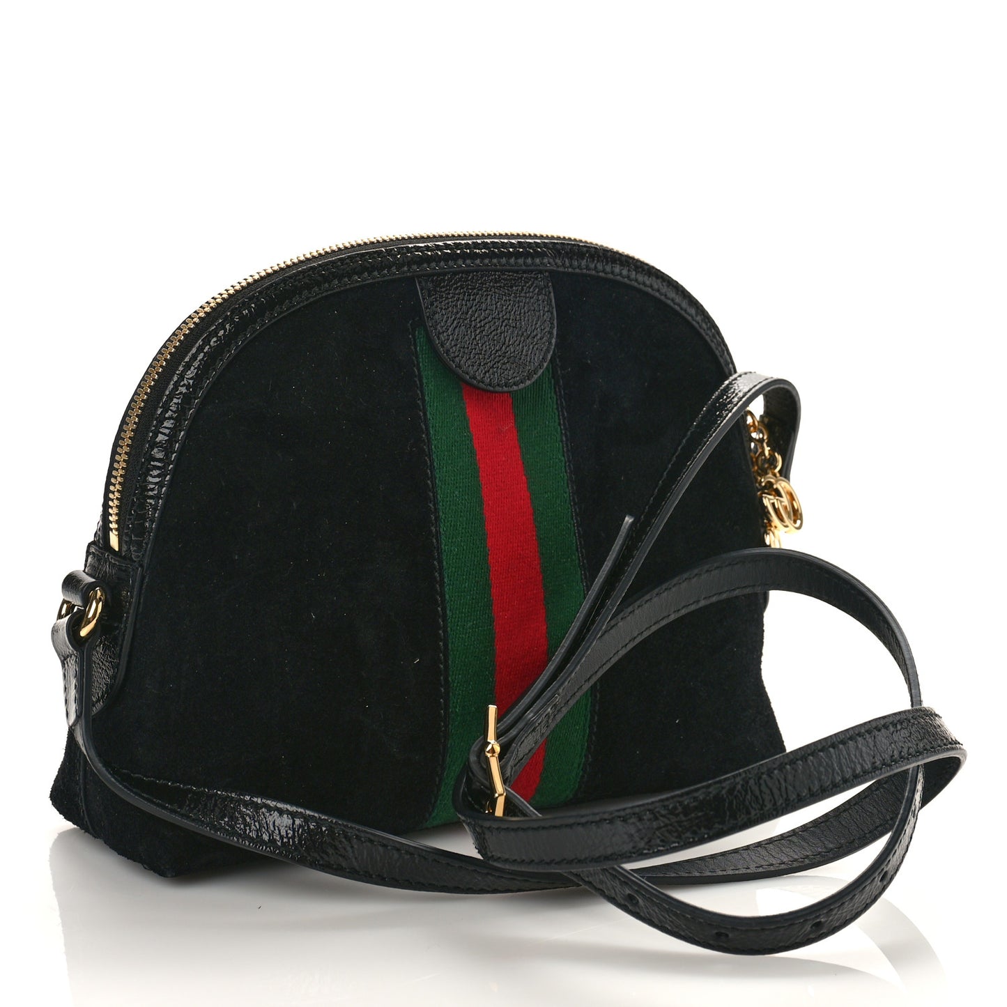 Suede Patent Web GG Small Ophidia Dome Shoulder Bag Black