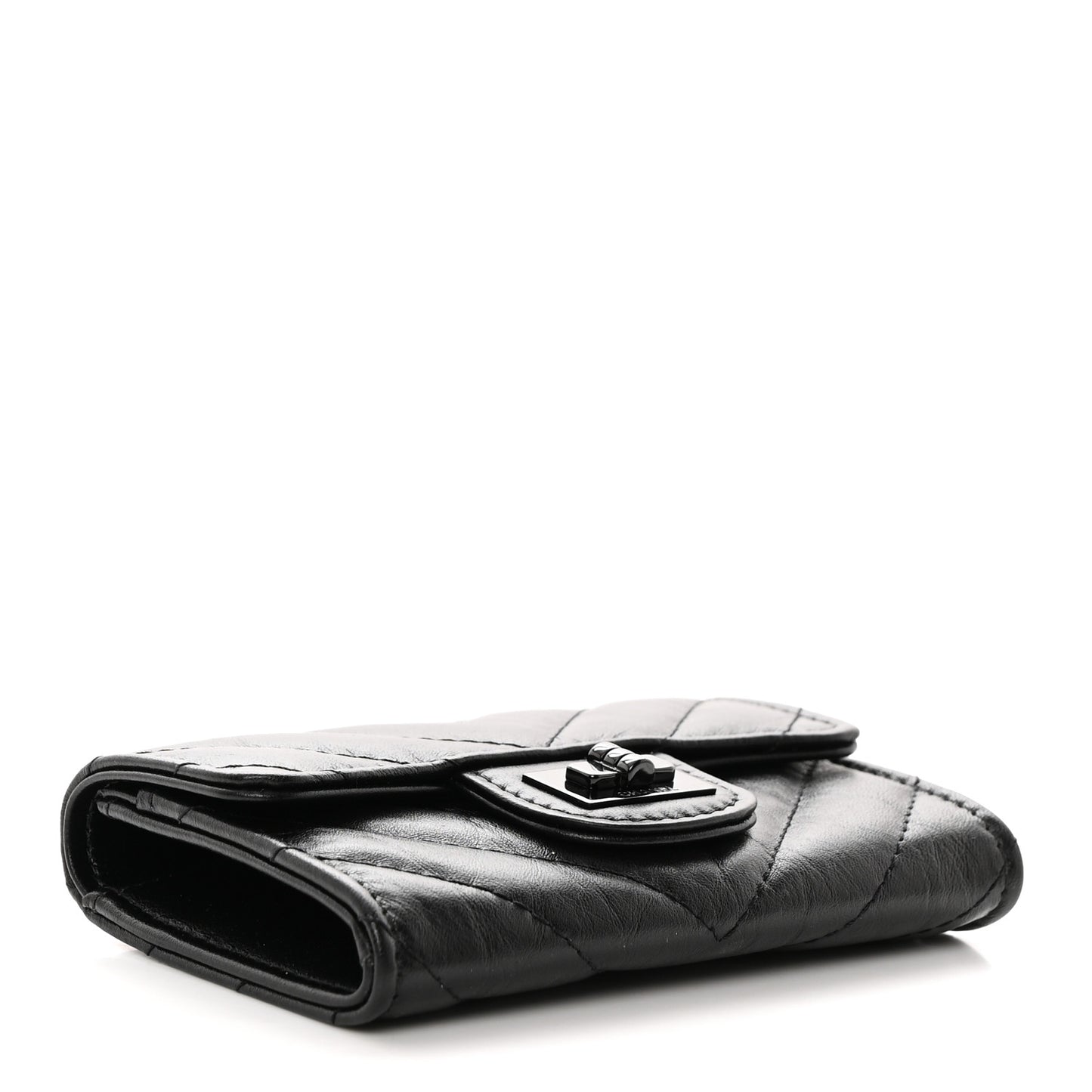 Aged Calfskin Chevron Quilted Reissue Card Holder Wallet So Black