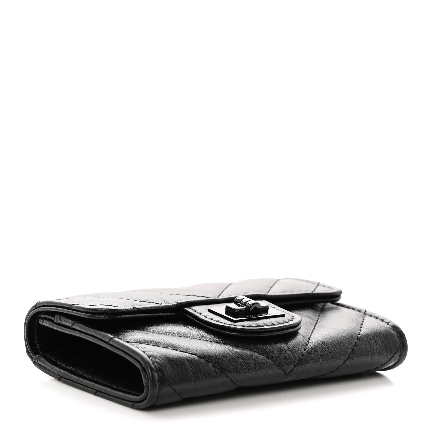 Chanel Aged Calfskin Chevron Quilted Reissue Card Holder Wallet So Black 4 of 8