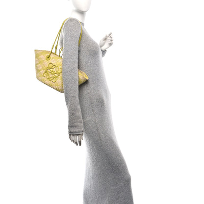 Loewe Calfskin Raffia Paulas Ibiza Small Anagram Basket Tote Bag Natural Lime Green 2 of 9