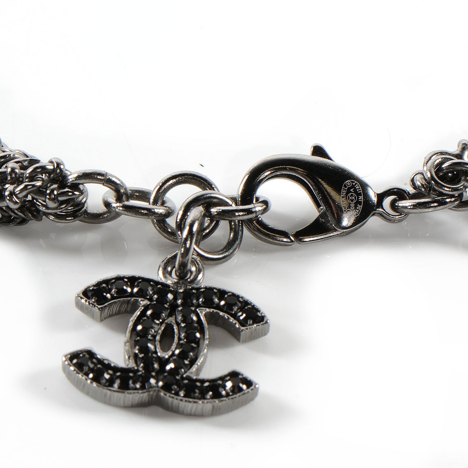 Chanel Crystal Ruthenium Layered Chain CC Necklace 6 of 7