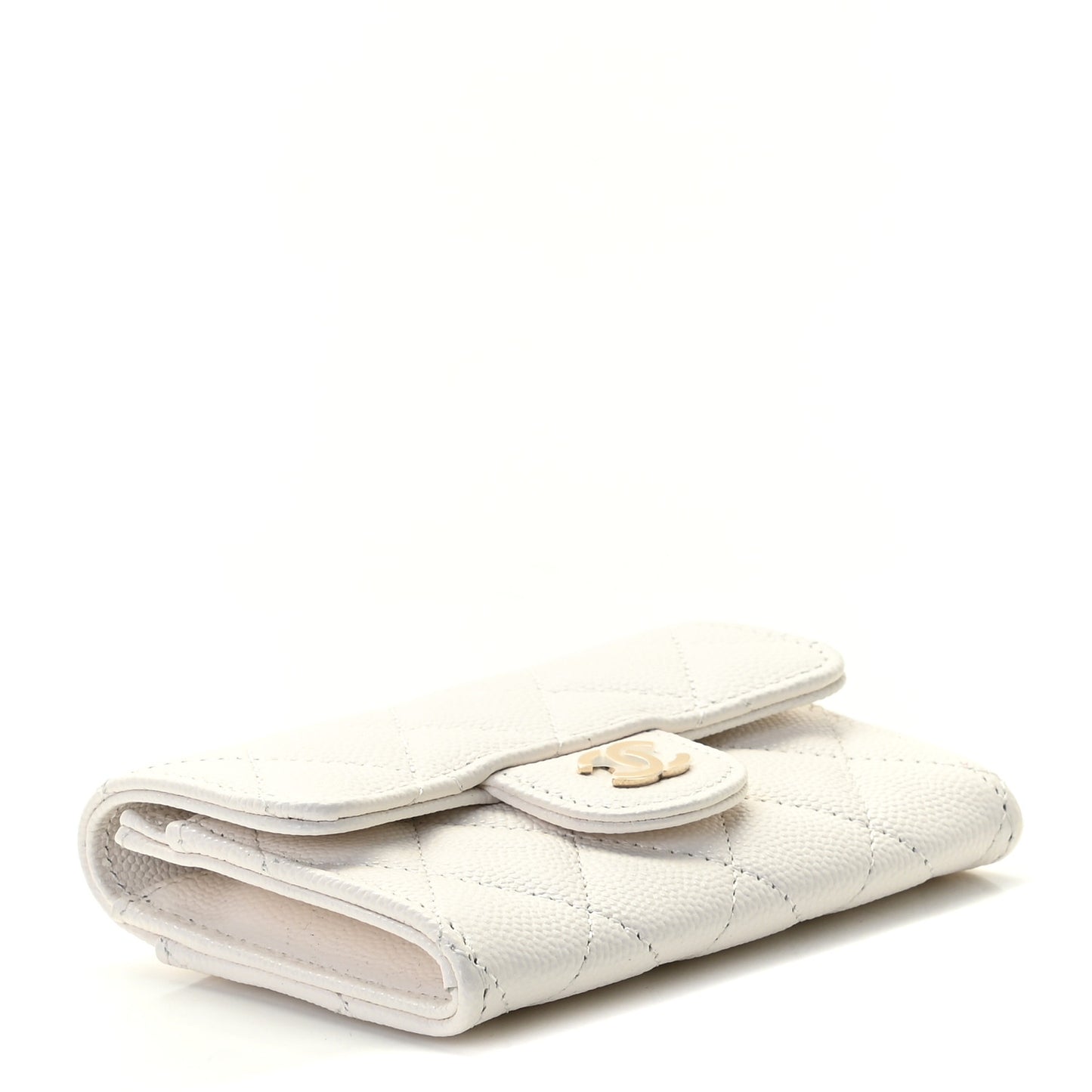 Caviar Quilted Flap Card Holder Wallet White