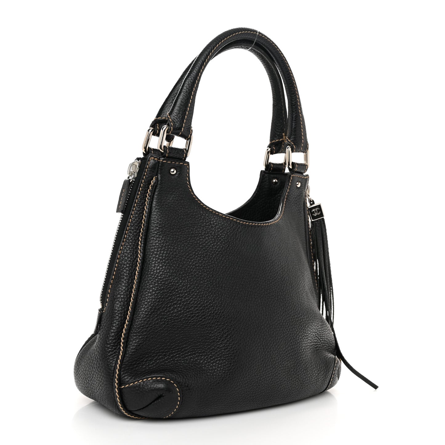 Grained Calfskin Tassel Hobo Black