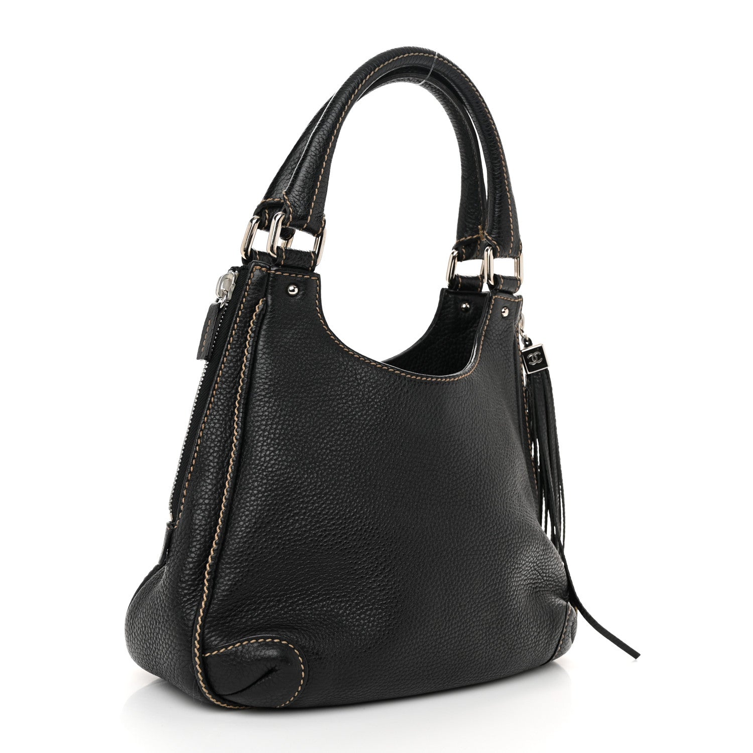 Chanel Grained Calfskin Tassel Hobo Black 3 of 13