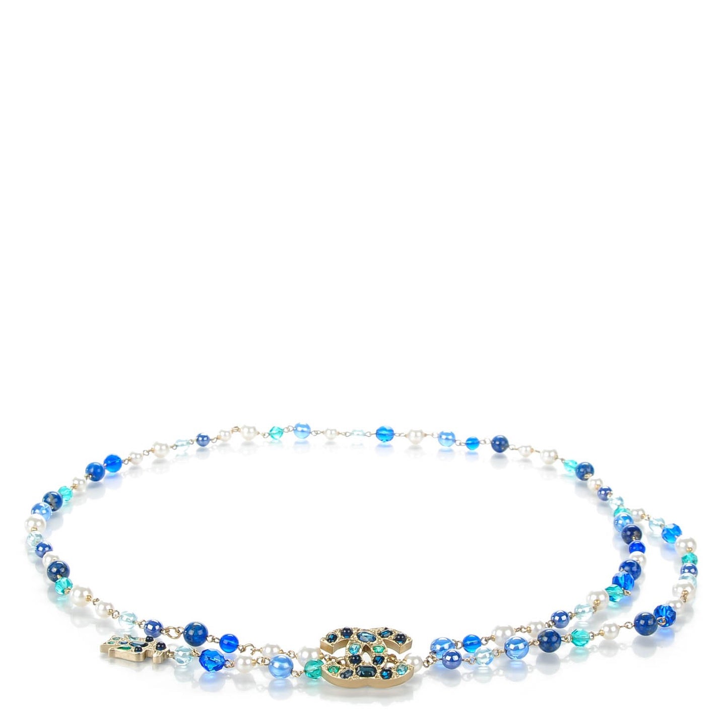 Pearl Beaded CC Belt Blue