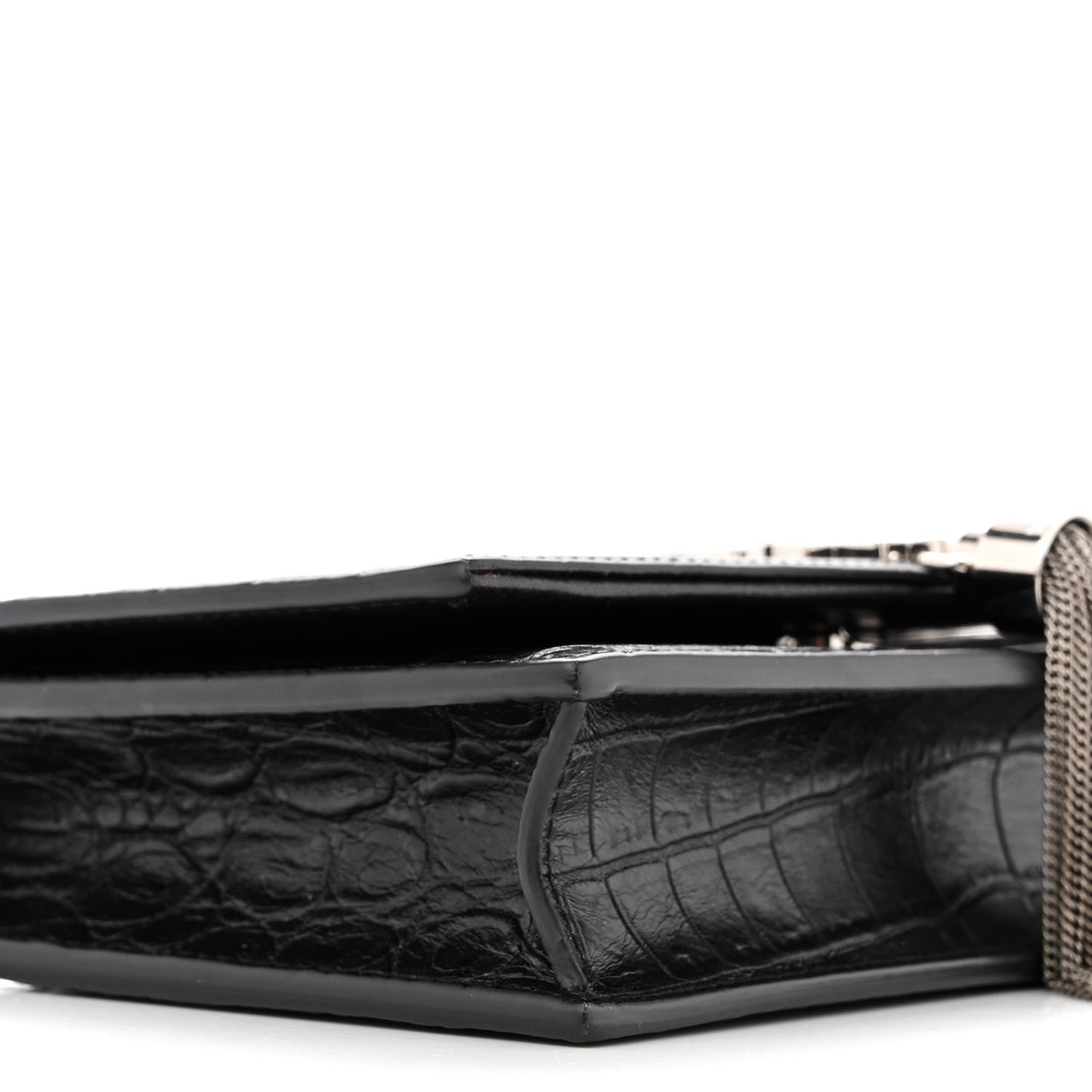 Calfskin Crocodile Embossed Kate Monogram Tassel Chain Wallet Black
