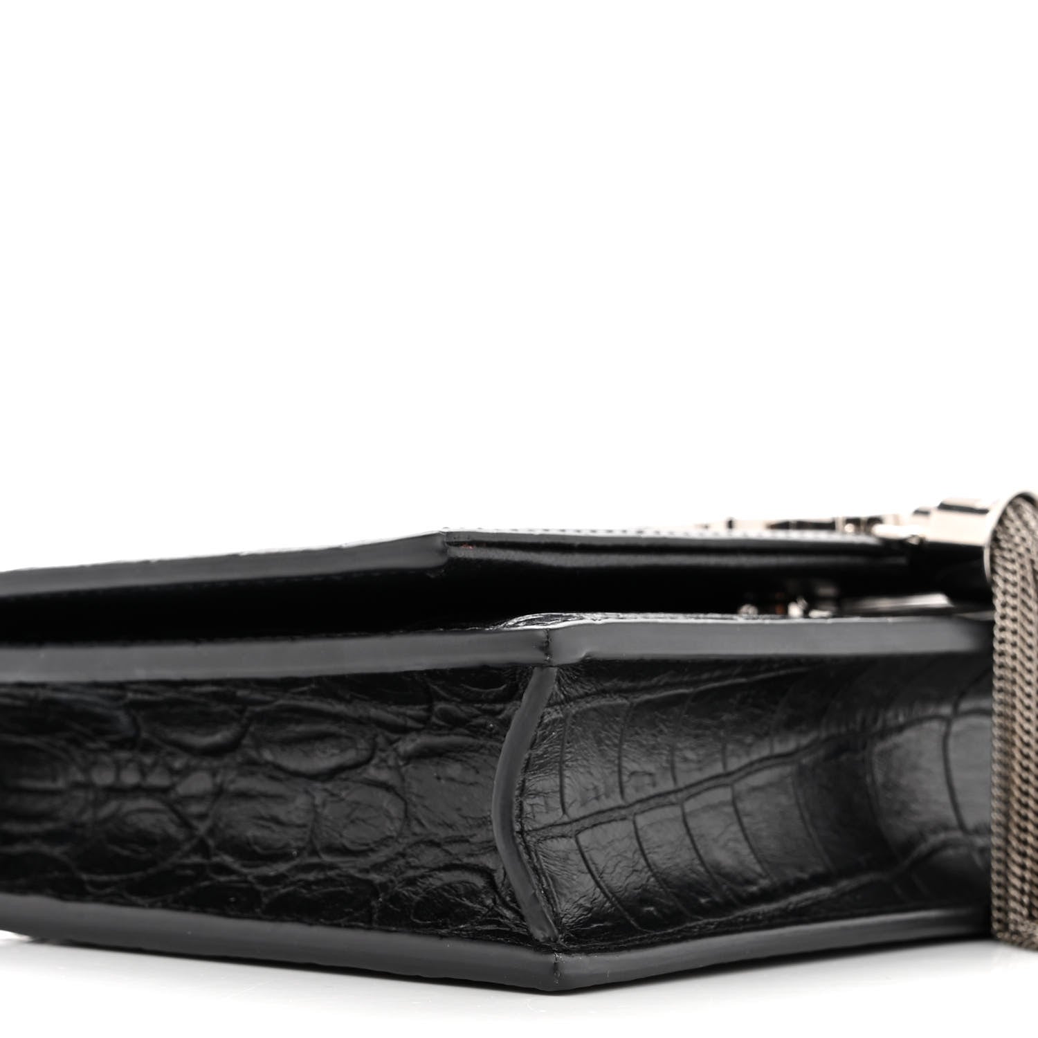 Saint Laurent Calfskin Crocodile Embossed Kate Monogram Tassel Chain Wallet Black 7 of 11