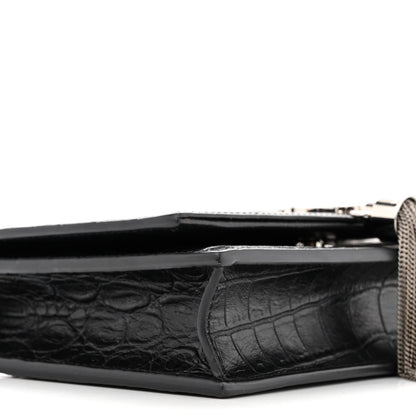 Saint Laurent Calfskin Crocodile Embossed Kate Monogram Tassel Chain Wallet Black 7 of 11