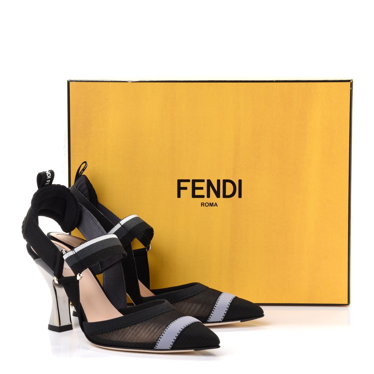 Fendi Technical Mesh Colibri 85mm Slingback Pumps 35.5 Black Asfalto 8 of 8