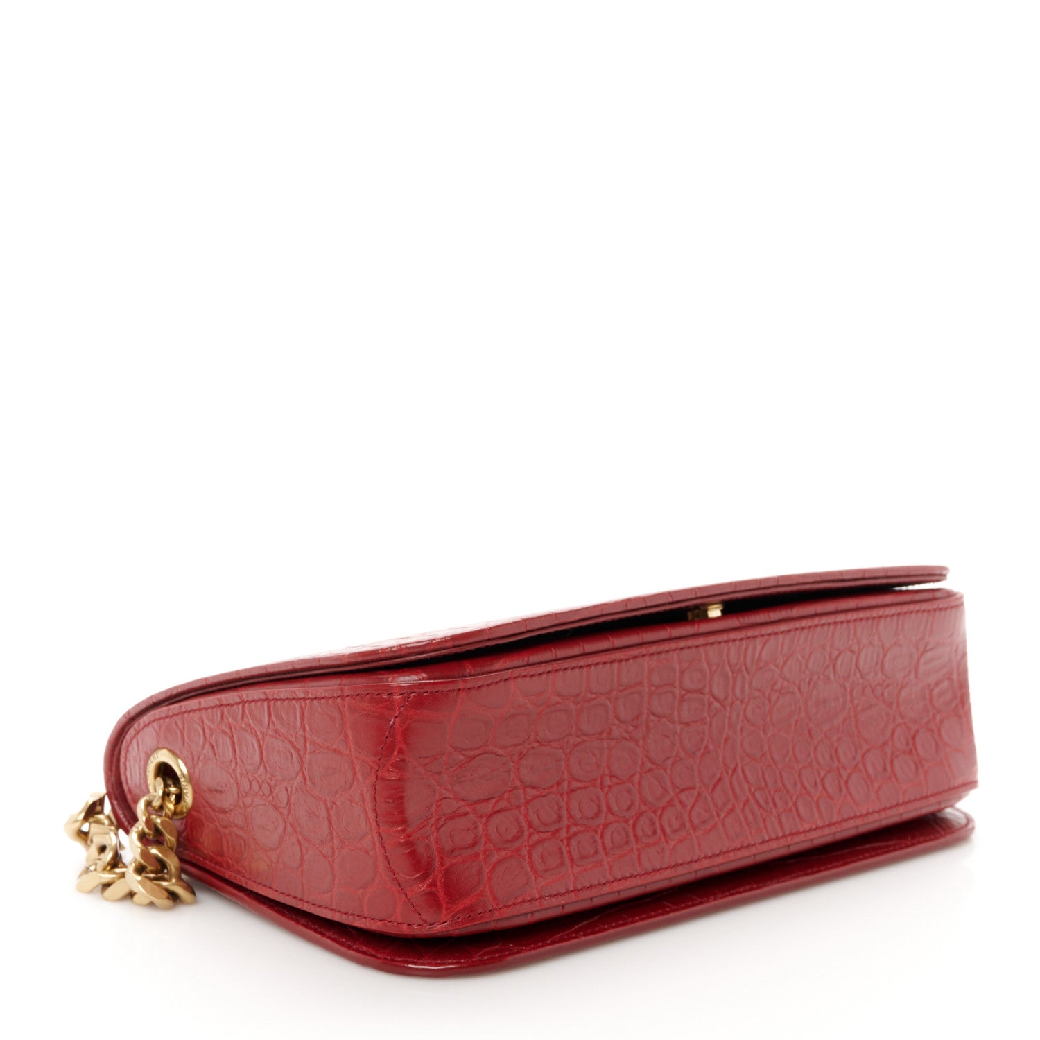 Saint Laurent Calfskin Crocodile Embossed Elise Chain Shoulder Bag Red 4 of 11