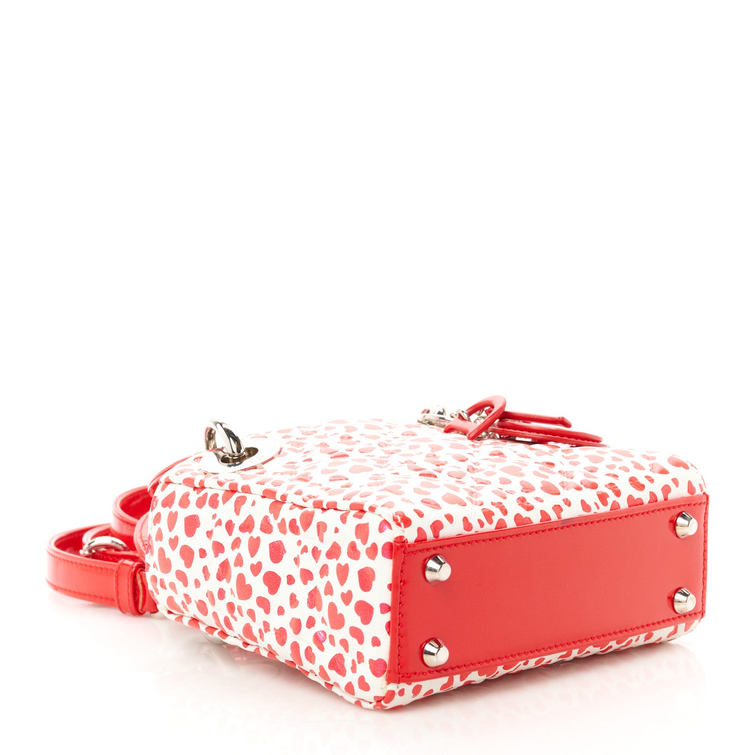 Christian Dior Lambskin Patent Heart Print Cannage Micro Lady Dior Dior Red White 4 of 9