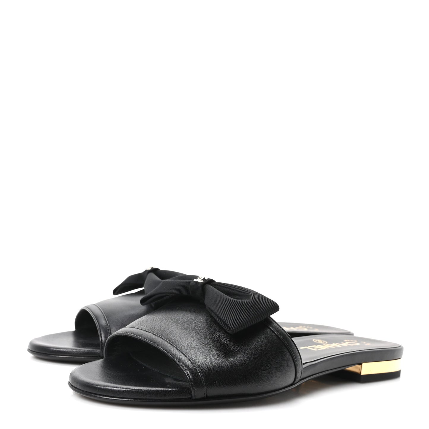 Lambskin Grosgrain CC Bow Mules 37.5 Black