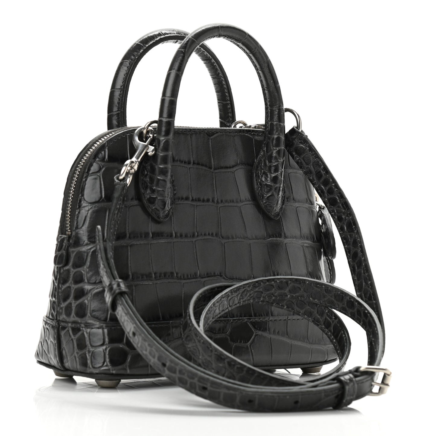 Shiny Calfskin Logo Crocodile Embossed XXS Ville Top Handle Bag Gray