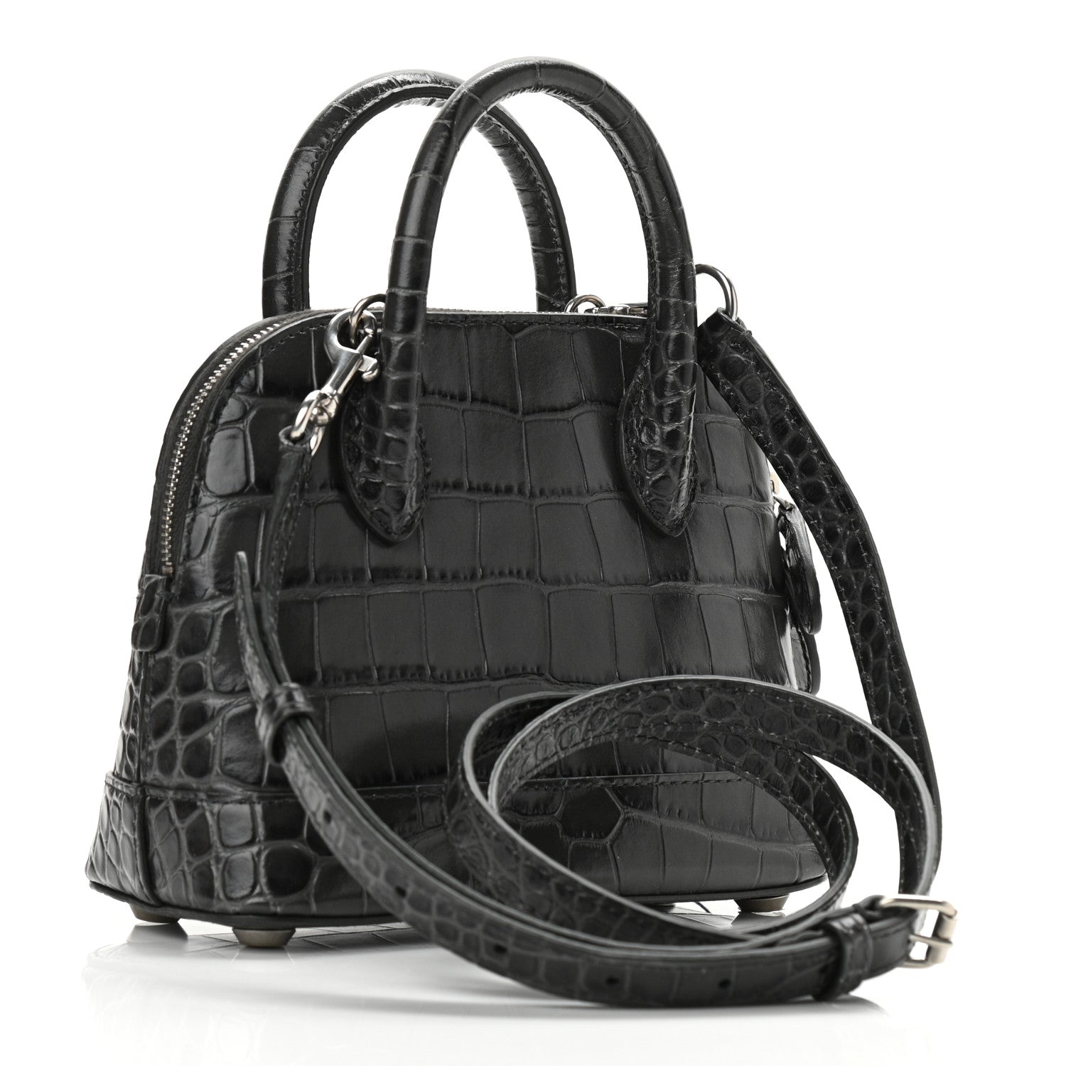 Balenciaga Shiny Calfskin Logo Crocodile Embossed XXS Ville Top Handle Bag Gray 3 of 13