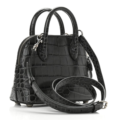Balenciaga Shiny Calfskin Logo Crocodile Embossed XXS Ville Top Handle Bag Gray 3 of 13