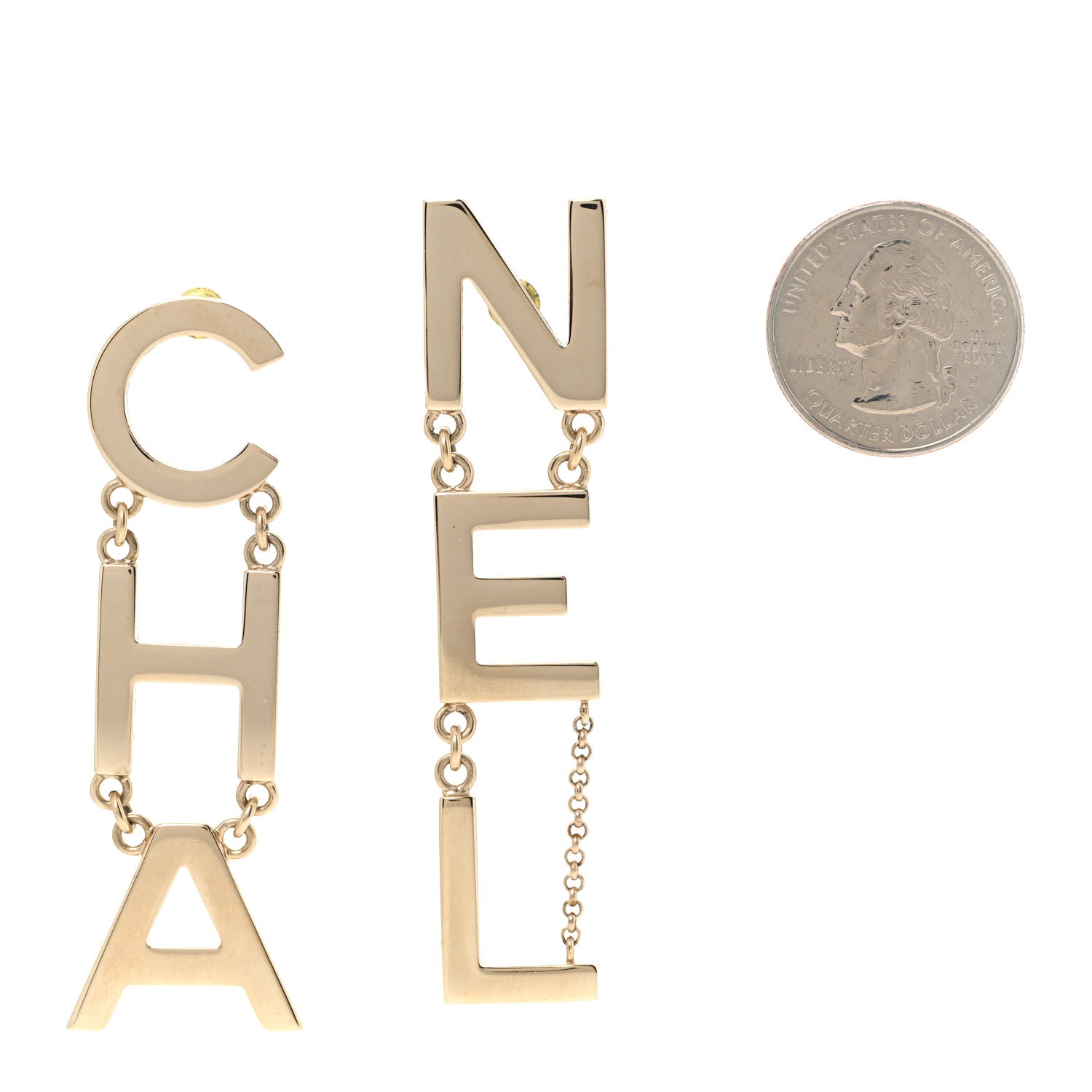 Chanel Metal Cha-Nel Logo Drop Earrings Gold 2 of 5